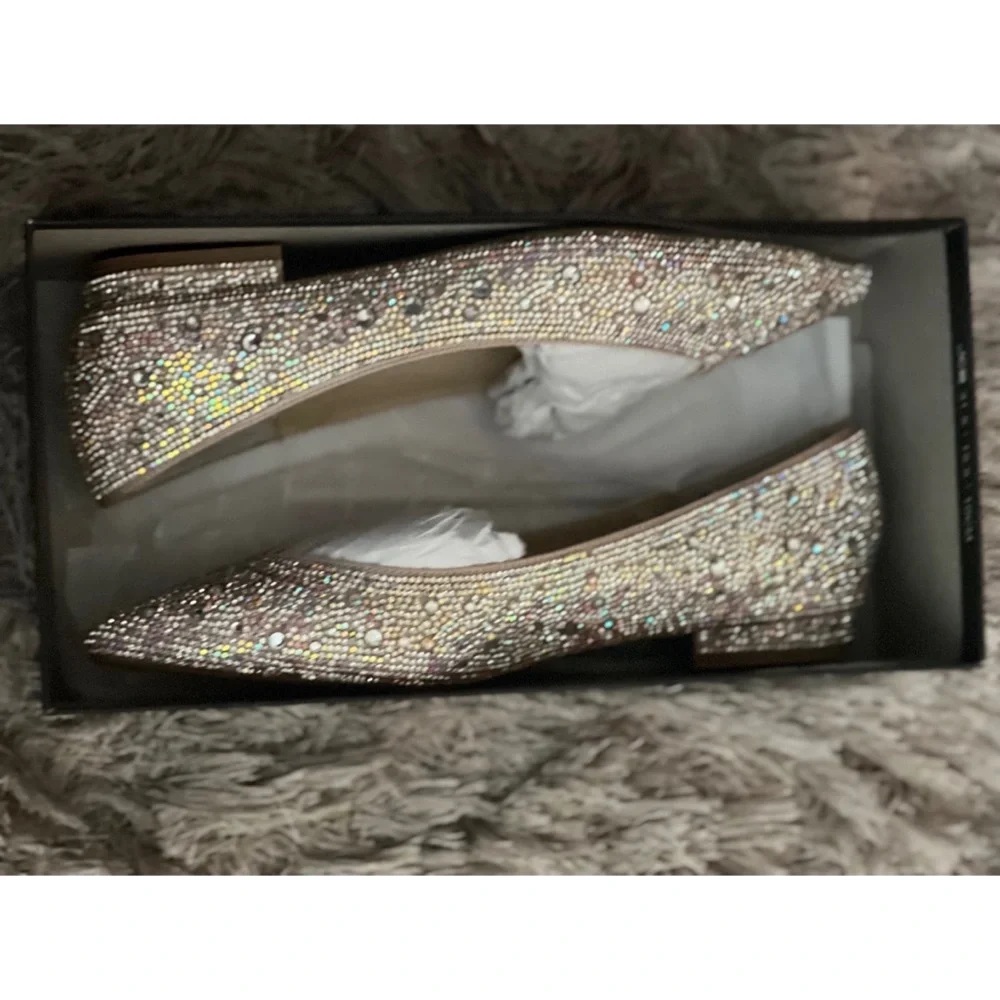 Betsey Johnson Nude Satin Sparkle Flat w/ small heel